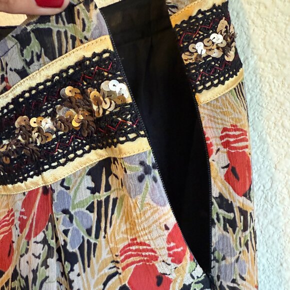 Y2K Vintage FREE PEOPLE Silk Skirt \\ Size 6 // Floral, low rise - Picture 8 of 9